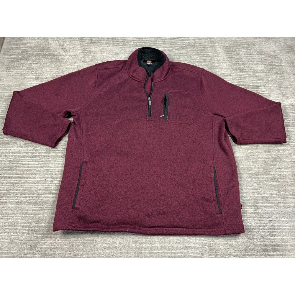 Lee Pullover Mens XXL Burgundy Heather Quarter Zip Sherpa Collar Fleece Sweater